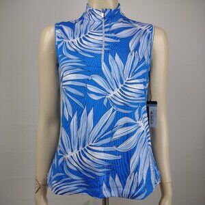 NWT Tail blue white Pacific Palm 1/4 zip sleeveless golf shirt tank top Small